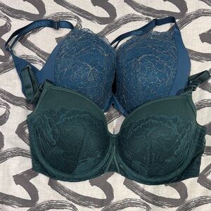 Deesse Lingerie Lace Underwire Bra Set - Blue & Green